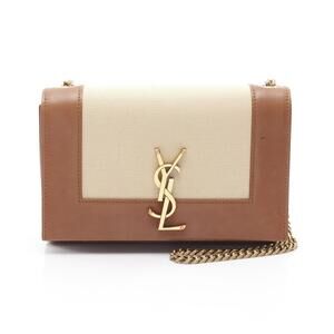 Saint Laurent Paris Kate Shoulder Bag Canvas Leather Beige Brown